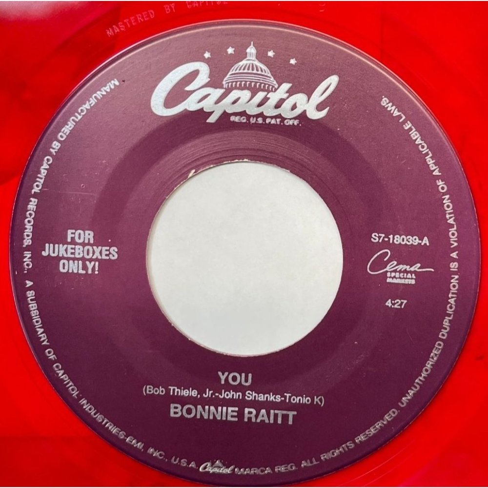 Bonnie Raitt You / Feeling of Falling 45 Country Red Vinyl Capitol Jukebox